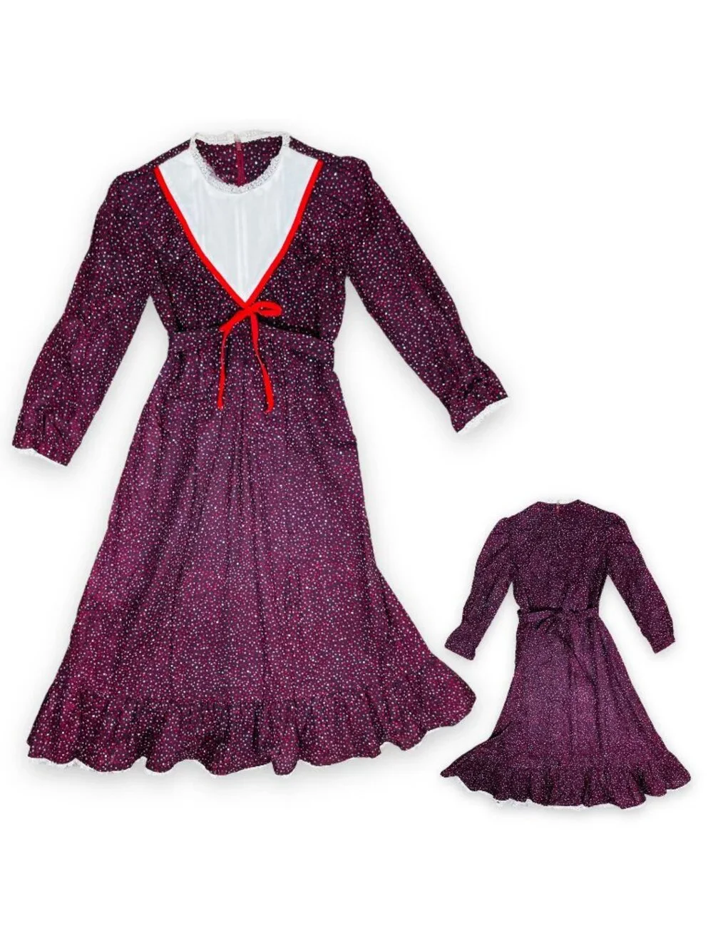 Vintage 70s 80s Girls Polka Dot Cottagecore Long Sleeve Prairie Dress 6 - 7